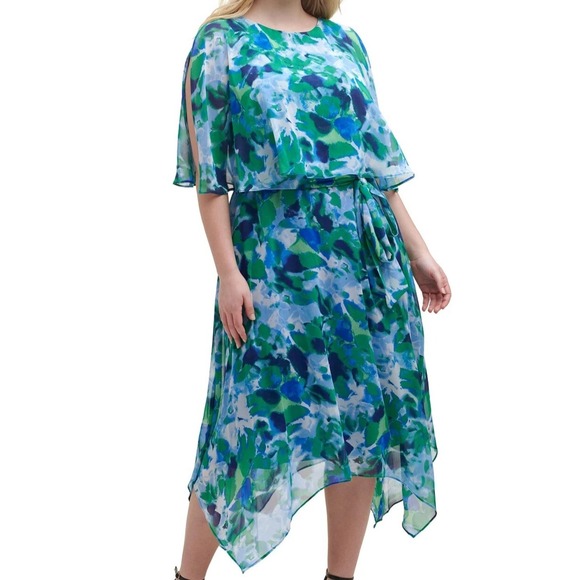 Jessica Howard Woman Blue‎ Green Popover Chiffon Dress Sz 6.C86 - Picture 1 of 11